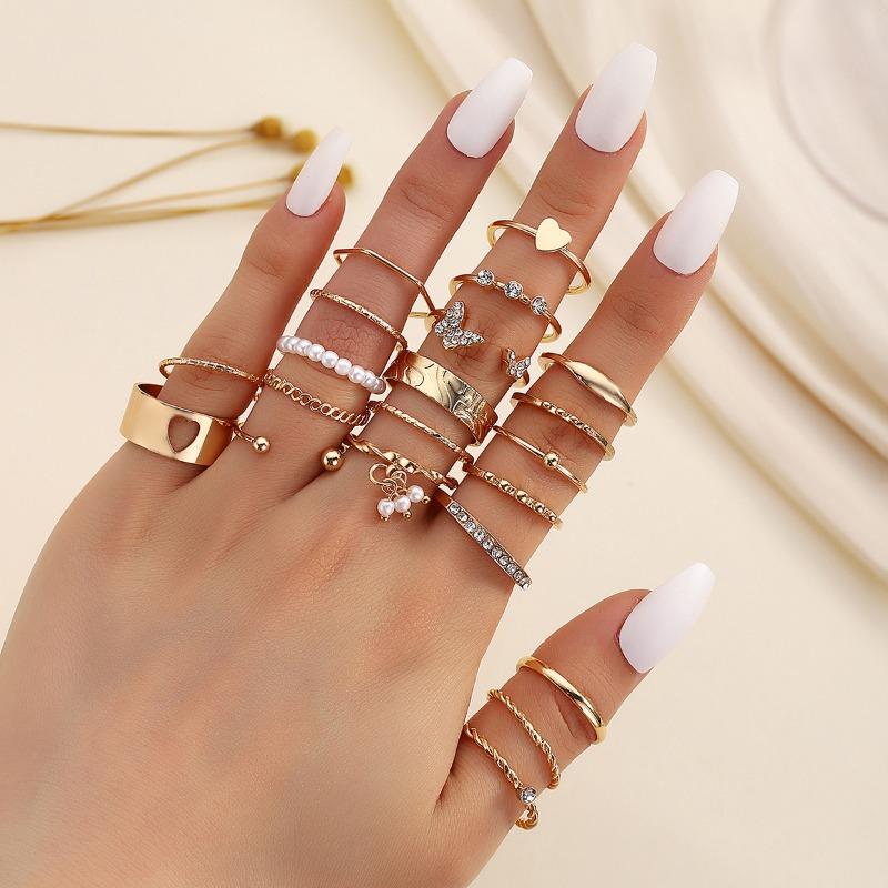 Hot Sale New Fashion Creative Personality Exaggerated Flower Butterfly Ring Set Geometric Alloy Ring