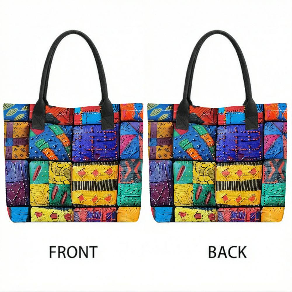 Colorful Patchwork Tote Bag Large Capacity Daily Shoulder Handbag for Women