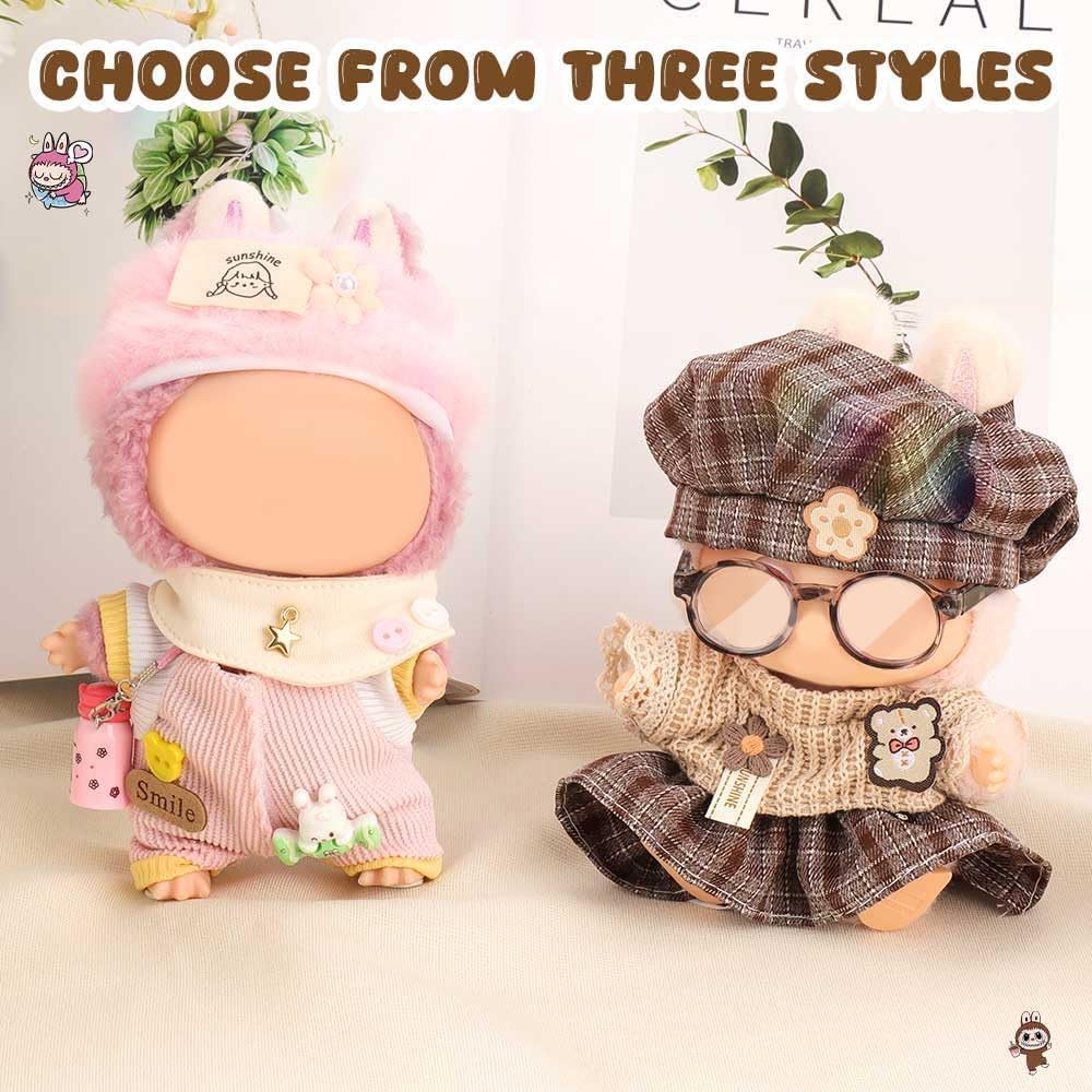 Ruokey Doll Accessory Set 4 Pieces Pink Sweet 15cm 17cm Plush Costume Outfit for Labubu Dolls