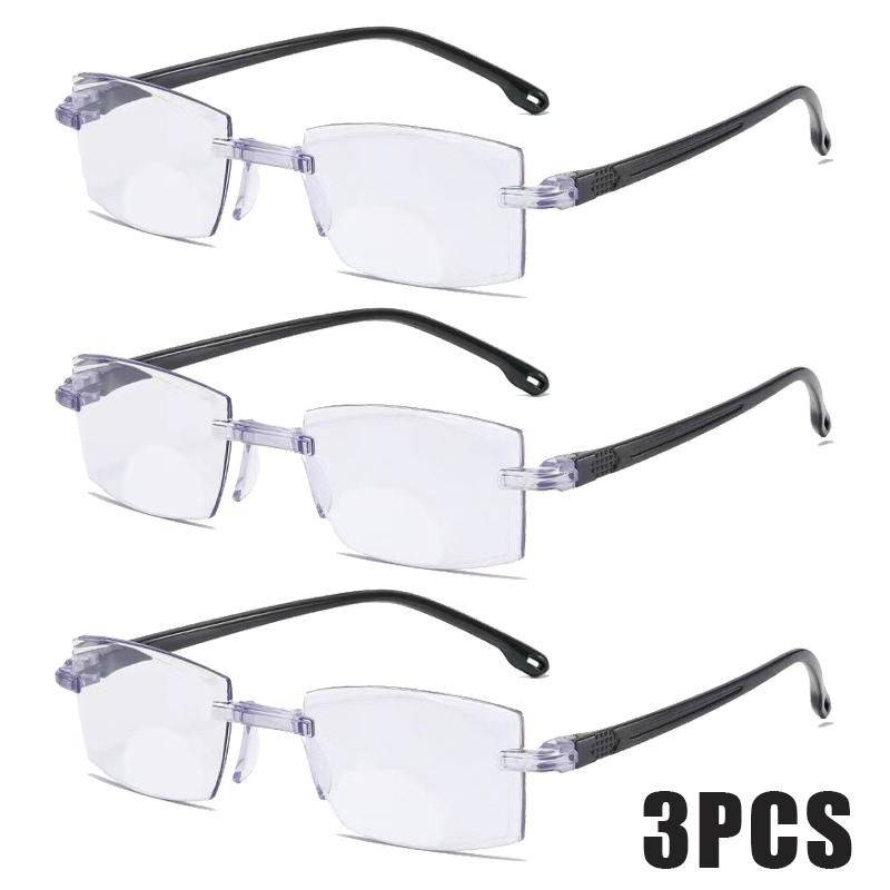 3PCS Frameless Edge Cutting Bifocal Reading Glasses Fashion Ultralight HD Anti Blue Light Presbyopia Glasses for Men and Women