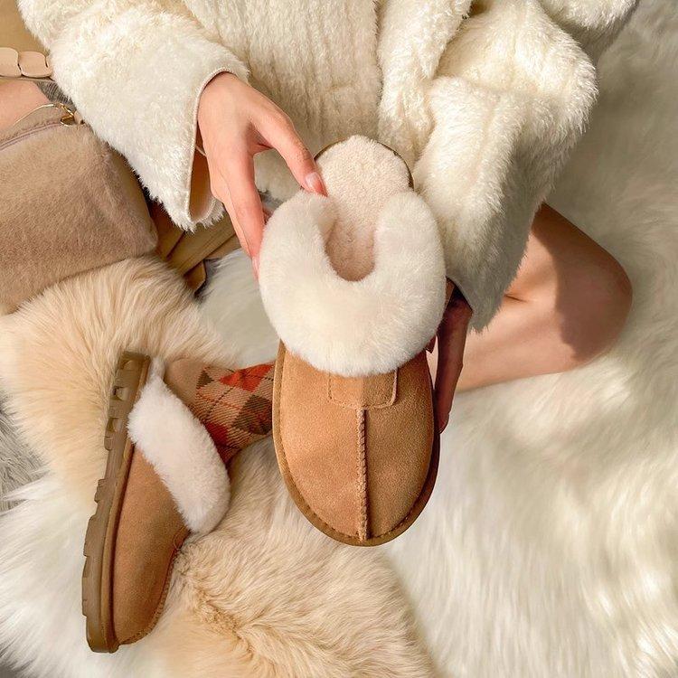 [Youshilai] Qiansongyi's Same Mao Mao Slippers for Women's Outer Wear Baotou 2025 Autumn and Winter New Thermal Cotton Slippers