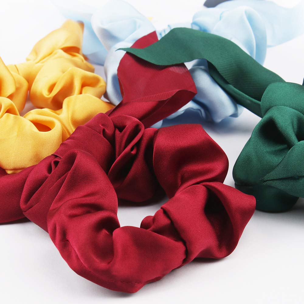 Chiffon Silk Scrunchies Set, 18 Pcs Solid Color Bow Ponytail Holders, Rabbit Ear Bowknot Hair Accessories for Women and Girls