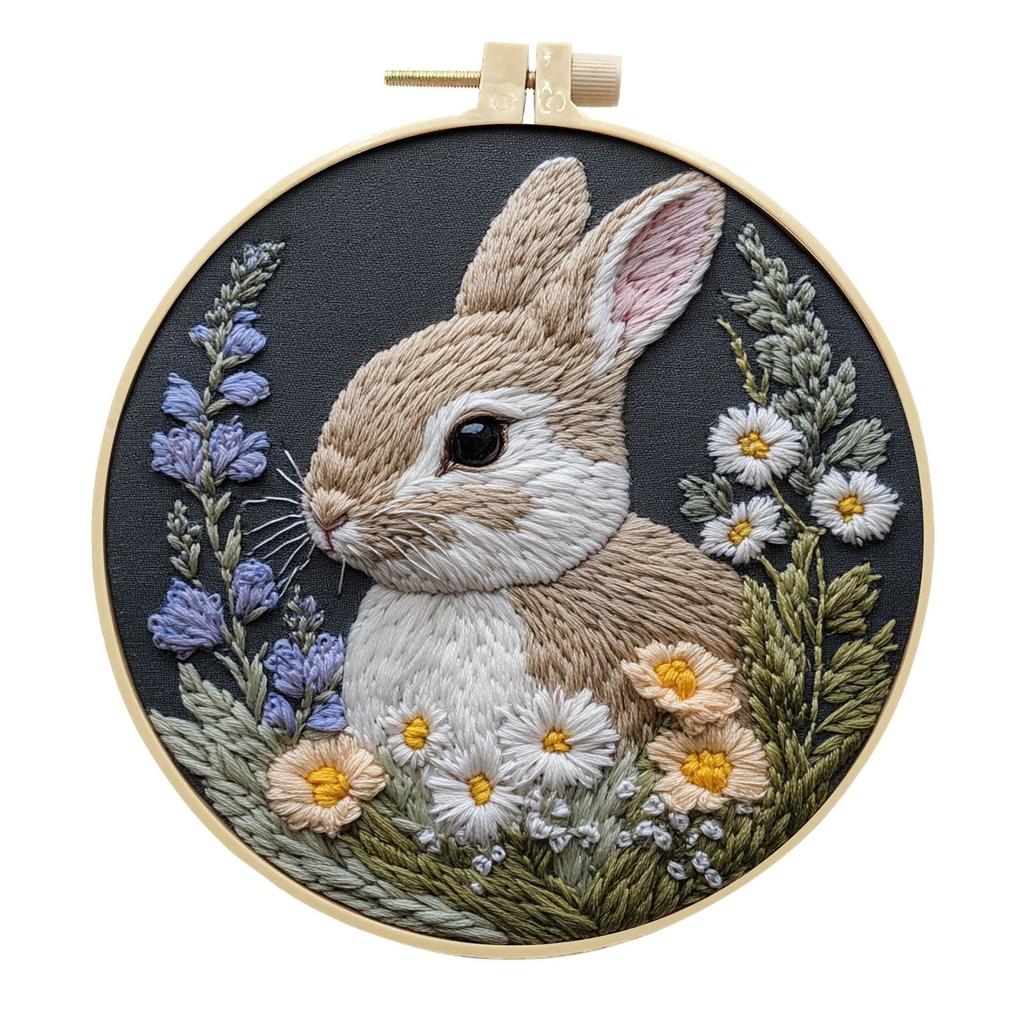 1pc Rabbit and Flower Pattern Embroidery DIY Fabric Craft Set with Tools