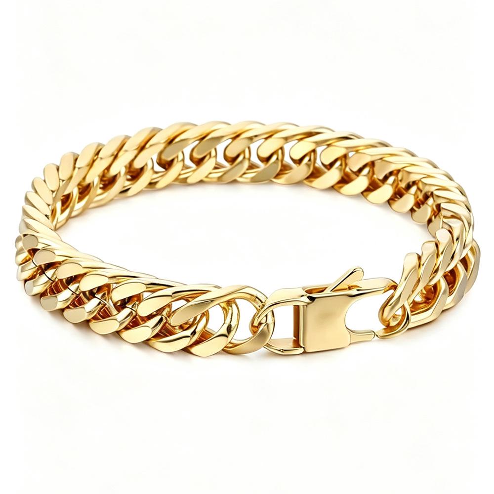 Gold-Plated Titanium Steel Cuban Bracelet, Hip Hop Style, Versatile Thick Chain Necklace.