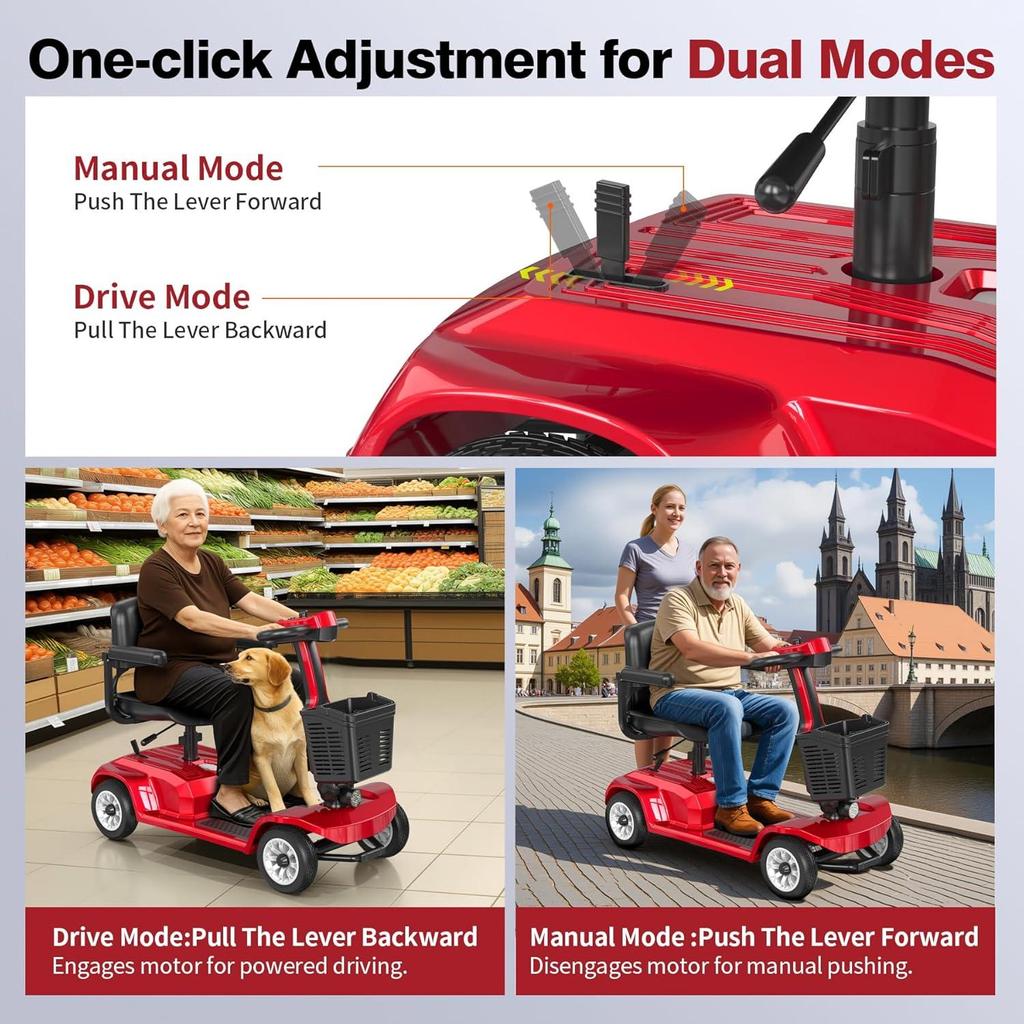 4 Wheel Foldable Mobility Scooter for Seniors, 300W Motor, 420LBS Capacity, 20KM Range, 20° Hill Climb, LED Headlight, Detachable Basket