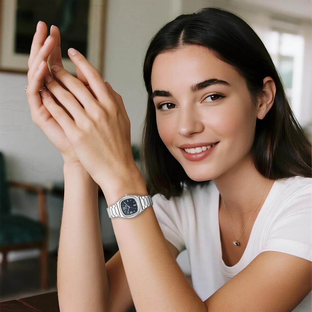 Square Watch Women Calendar Luminous Analog Display Cute Fashion Stainless Steel Band Waterproof Quartz Wristwatch Fashion Accessory - Birthday