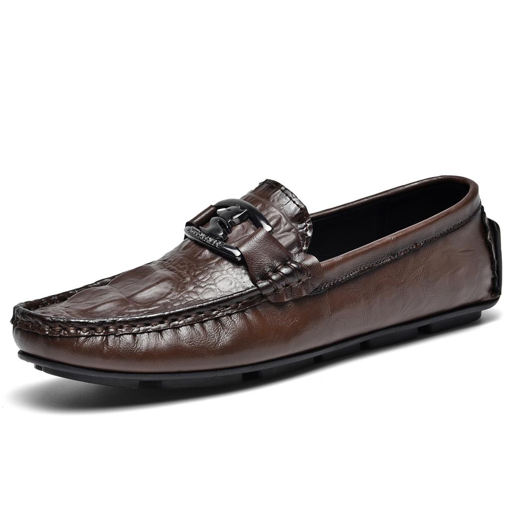 Crocodile Pattern Beanie Shoes Lazy Driving Shoes British Casual Men's Leather Shoes Genuine Leather Cowhide