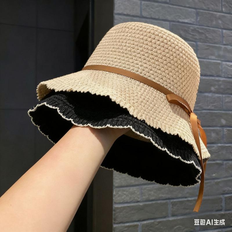 Hat women spring and autumn fashion versatile bucket hat girl retro lace pot hat casual knitted bucket hat