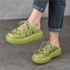 Casual Lace Up Genuine Leather Outdoor Platform Slippers Thick Soled Peep Toe Women's Shoes