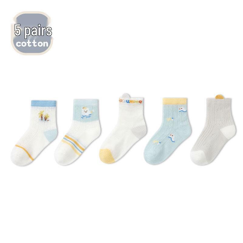 Spring/Summer Cartoon Mesh Pink Baby Socks - Antibacterial, Seamless, Breathable, Thin, Non-Constricting Cotton for Girls