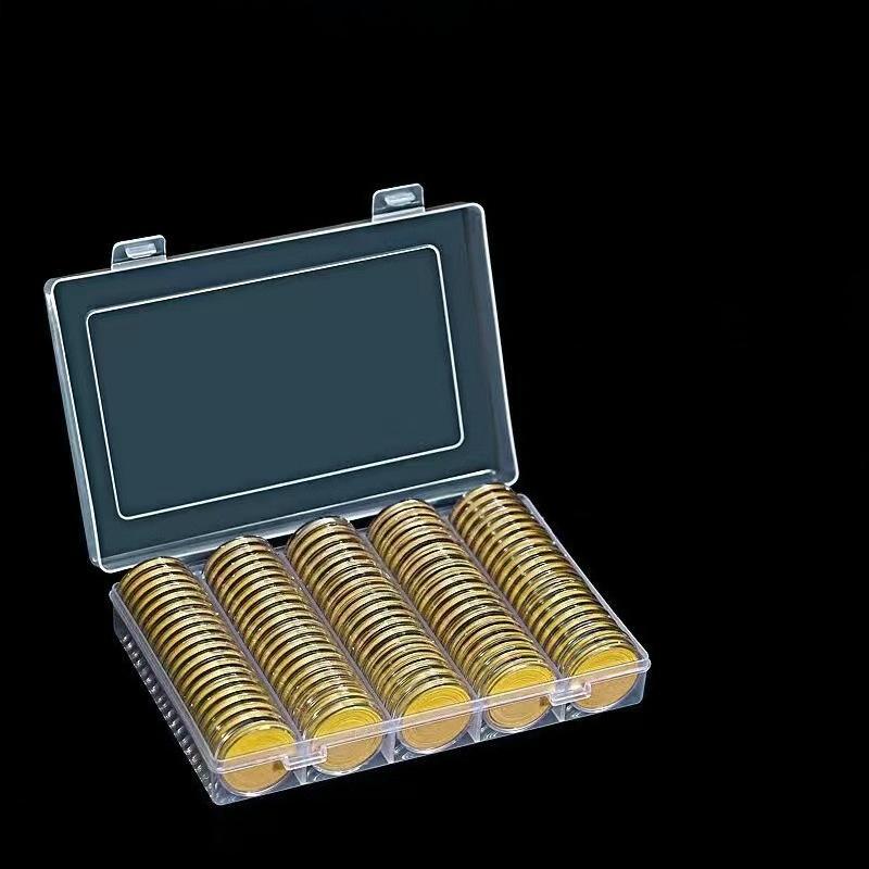 100 Stuks Muntcapsule Hoesje en Verstelbaar (17/20/25/27/30mm) Beschermende Zwarte Pakking Munt Houder met Plastic Opberg Organizer Doos