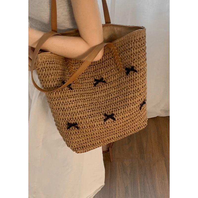 Zar Fenden Bow Vacation Beach Straw Bag Women 2025 New Large Capacity Shoulder Tote Bag