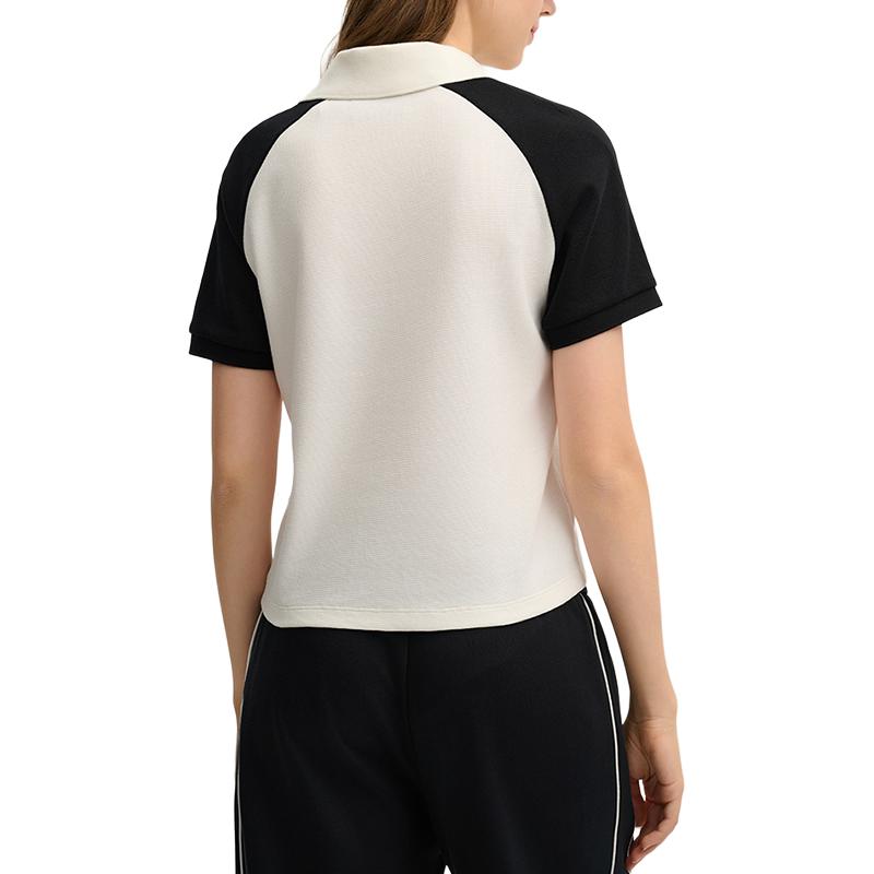 FILA Original Logo Embroidered Color Block Fashion Casual Short Sleeve Polo Shirt Women tops Cloud-White F11W519105F-WT