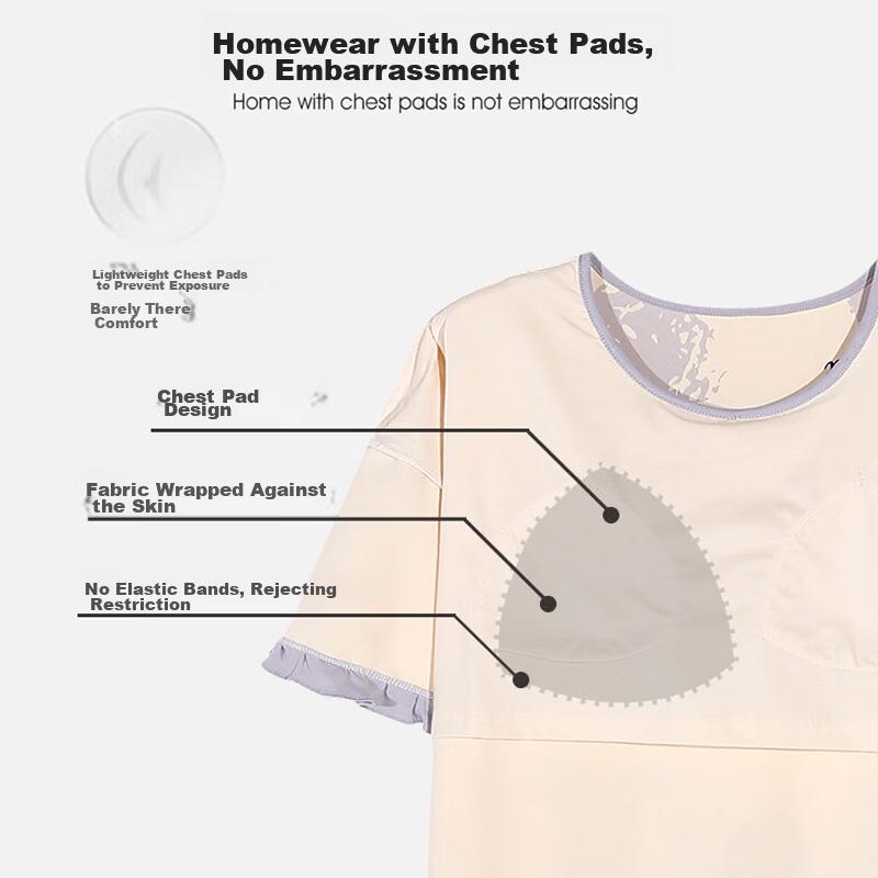 Urban Beauty Women's Cotton Nightgown Cloud Feel Spring Summer Bare Comfort with Chest Pad Lace Wearable Homewear