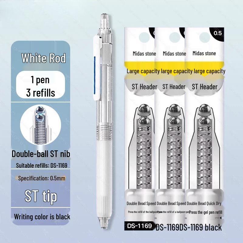 Zhibi DS-0179 Push-Type Gel Pen 0.5mm, Black, Quick-Drying, Silent, Smooth Tip for Practice.