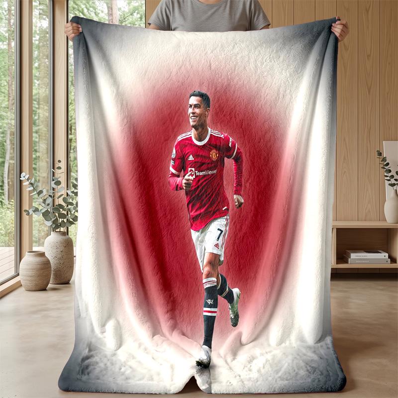 Cristiano Ronaldo Aufdruck Flanelldecke Hautfreundlich Warm Dekorativer Überwurf für Innen Couch Bett Tägliche Nutzung