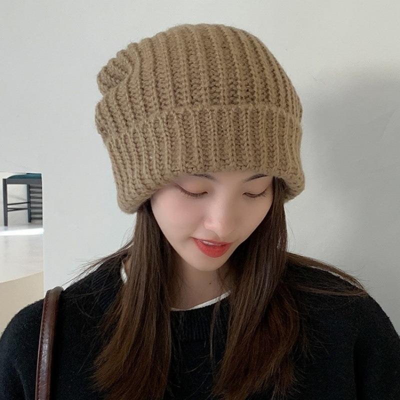 Winter stacking hat women's loose hat fashion warm cold hat versatile wool knitted hat