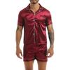 Conjunto de pijama de satén sedoso para hombre, camisa de manga corta con botones y pantalones cortos, ropa de dormir