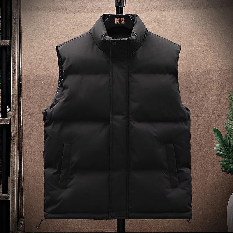 Cotton Vest Jacket Men Puffer Sleeveless Coats Mens Solid Color Jacket Winter Warm Waistcoat Outwear Windbreaker Clothing