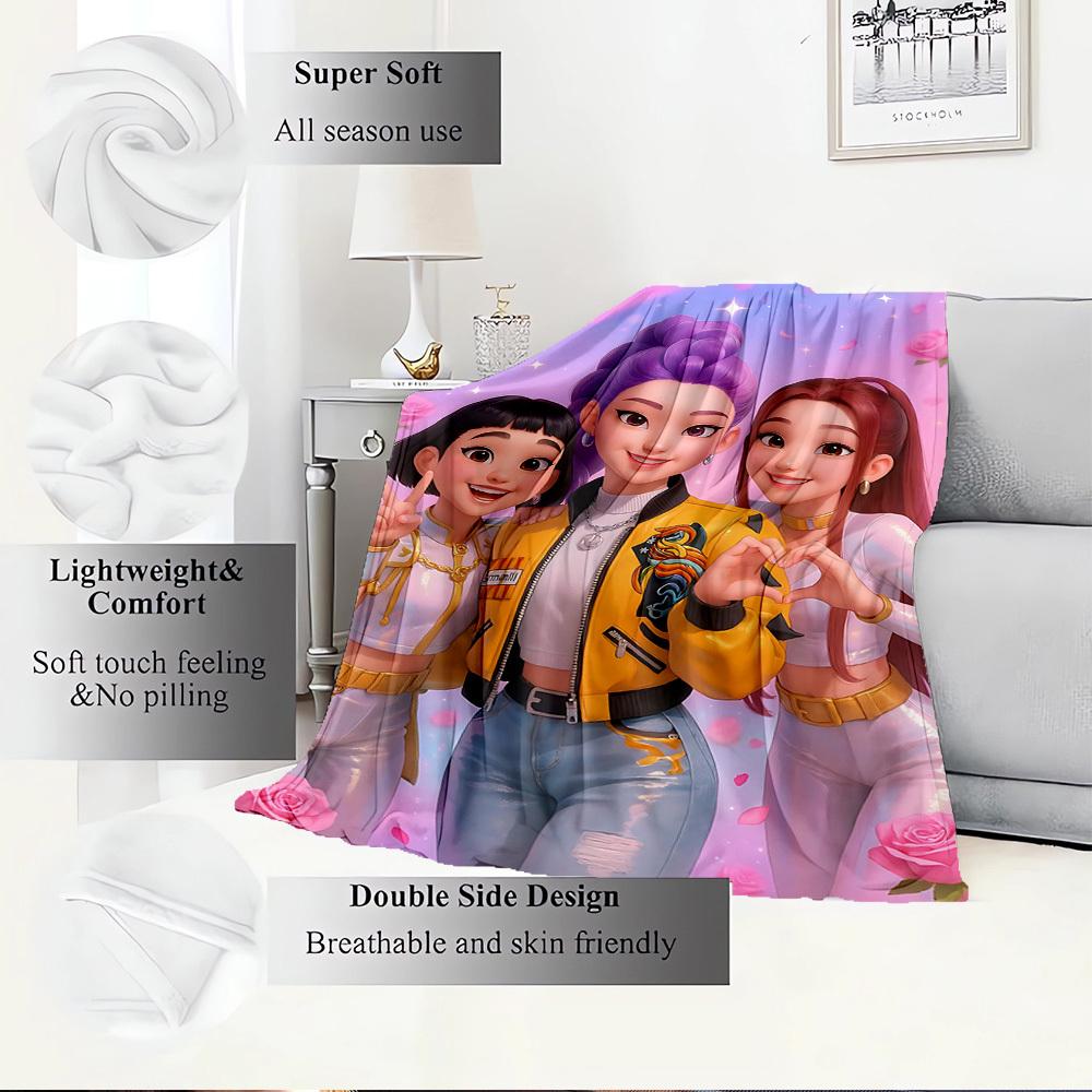 Grup Fete Anime K-POP Pătură Moale Caldă Patru Anotimpuri Plaid Gros Tricotat Poliester pentru Pat, Camping, Călătorie Cadou Perfect
