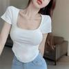 Douyin U-Neck Short-Sleeve Slim-Fit Summer T-Shirt