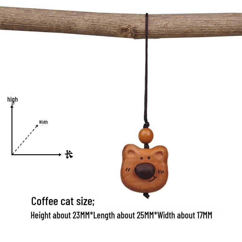 Peach Wood Coffee Bean Teddy Bear Heart Handbag Charm Pendant Keychain