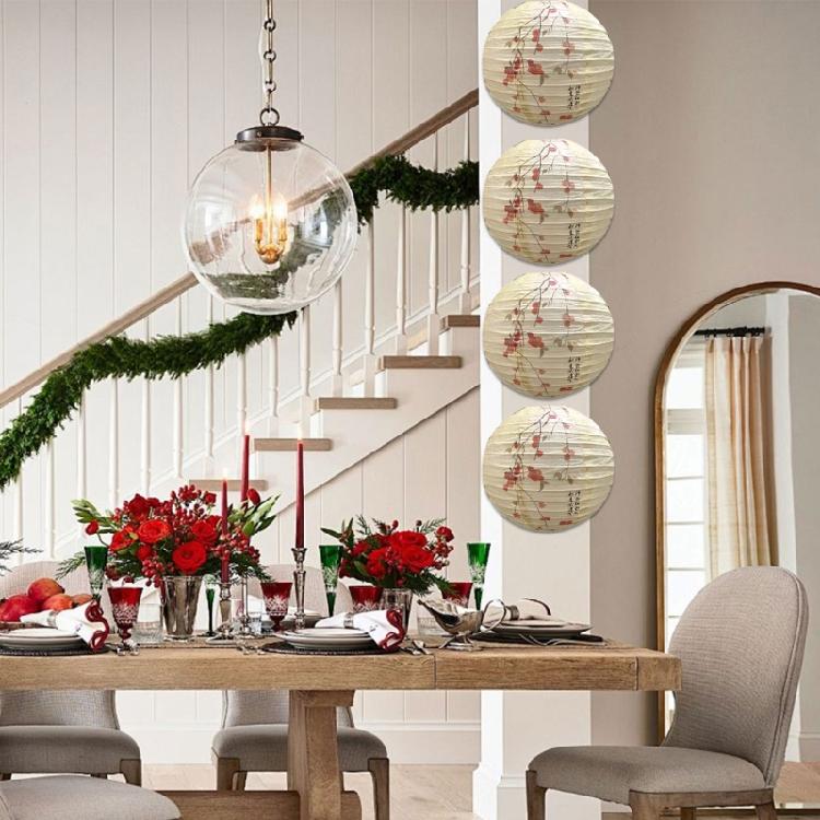 Pack of 5 Japanese And Chinese Themed Lanterns Feature Cherries Blossom And Persimmons  For Seasonal Celebration