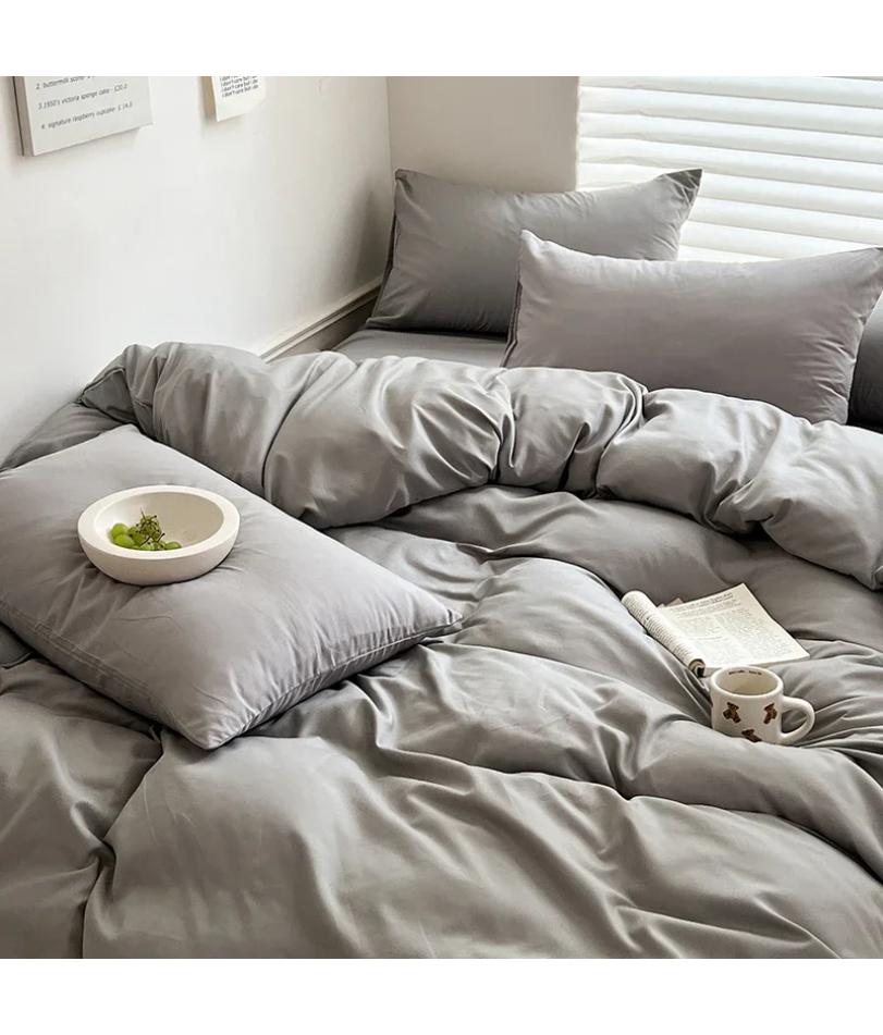 Set Biancheria da Letto Solido in Cotone con Lenzuolo Copripiumino Federa per Cuscino Singolo Matrimoniale King Queen Matrimoniale Twin