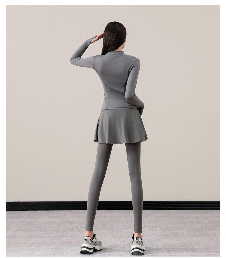 Women's High-End Yoga & Pilates Suit: Jacket, Skirt, Pants for Autumn/Winter 2024 Fitness & Running