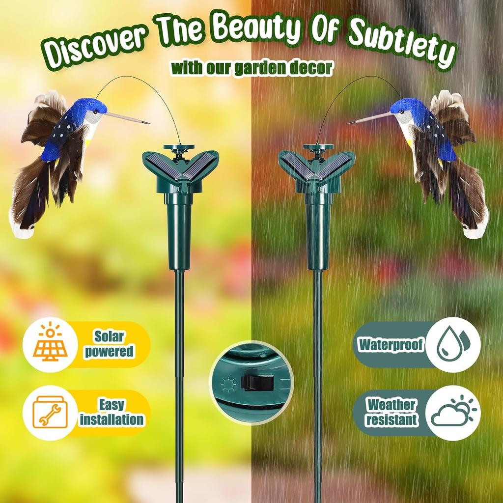 1PC Solar Powered Fluttering Hummingbird Butterfly Wobble Garden Decor Solar Garden Stakes Yard Decor For Patio Yard Flower Bed