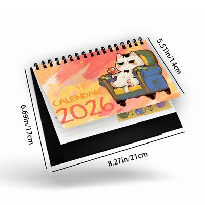 1 Stück 2026 Kalender, Cartoon Handgezeichnetes Katzen-Thema Desktop-Kalender, Stehender Schreibtisch, Perfektes Geschenk für Geburtstage & Feiertage