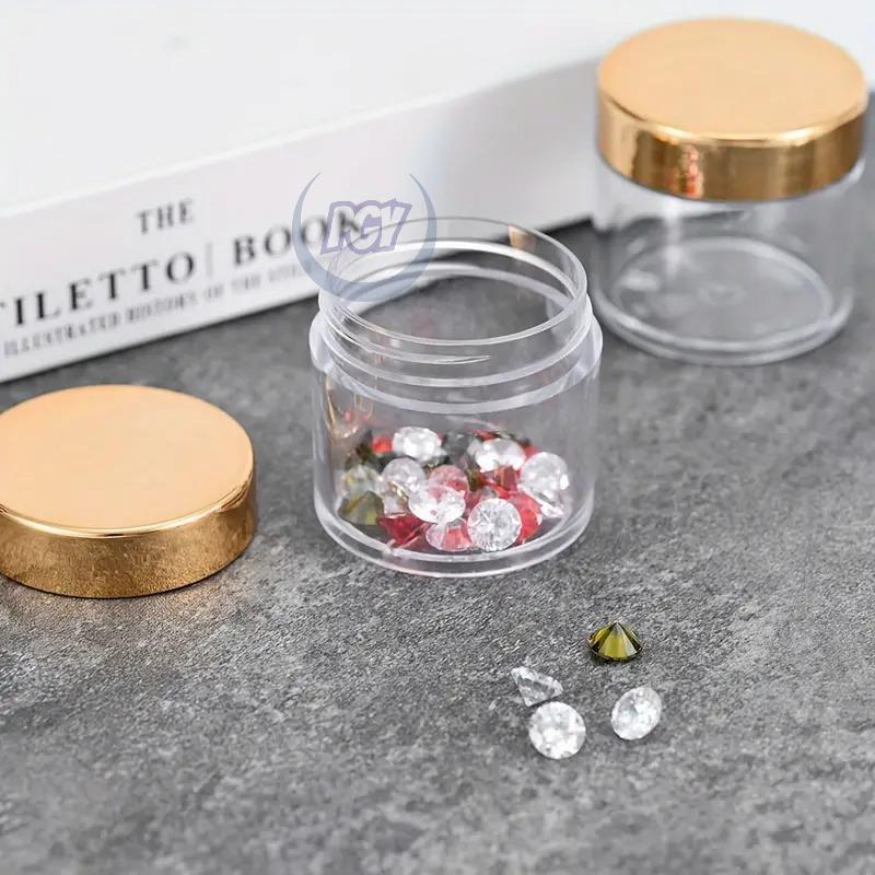 20pcs 10ml Golden Lid Mini Transparent Empty Box for Cosmetic Travel Bottle Containers Storage Nail Acrylic Powder/Glitters Jars