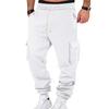 Men Cargo Pants Mid-rise Adjustable Waist Drawstring Casual Trousers with Reinforced Pockets Versatile Casual Wear