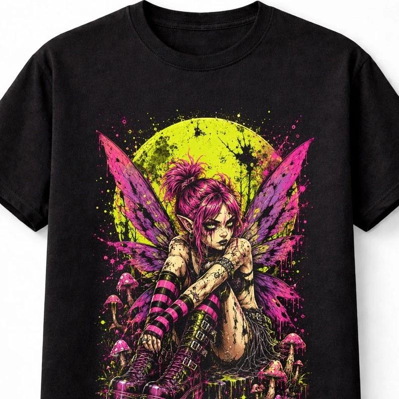 Fairy Punk Moon Fairycore Mushroom Wings Graphic Unisex TShirt S