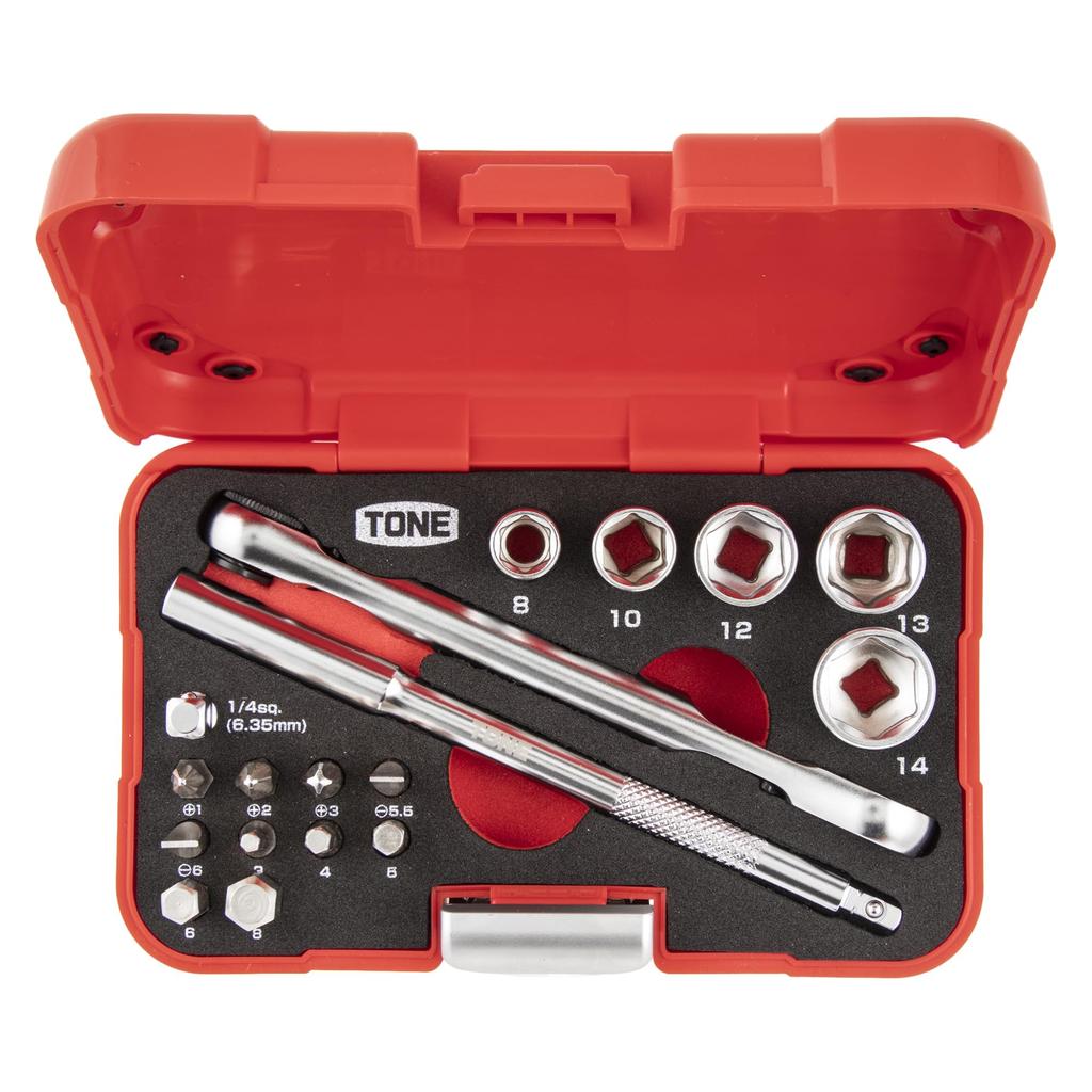 Tone MIX21620P Socket Wrench Bit Bit Includes 18 Bits Set, 6.35mm (1/4") Insert, Red,