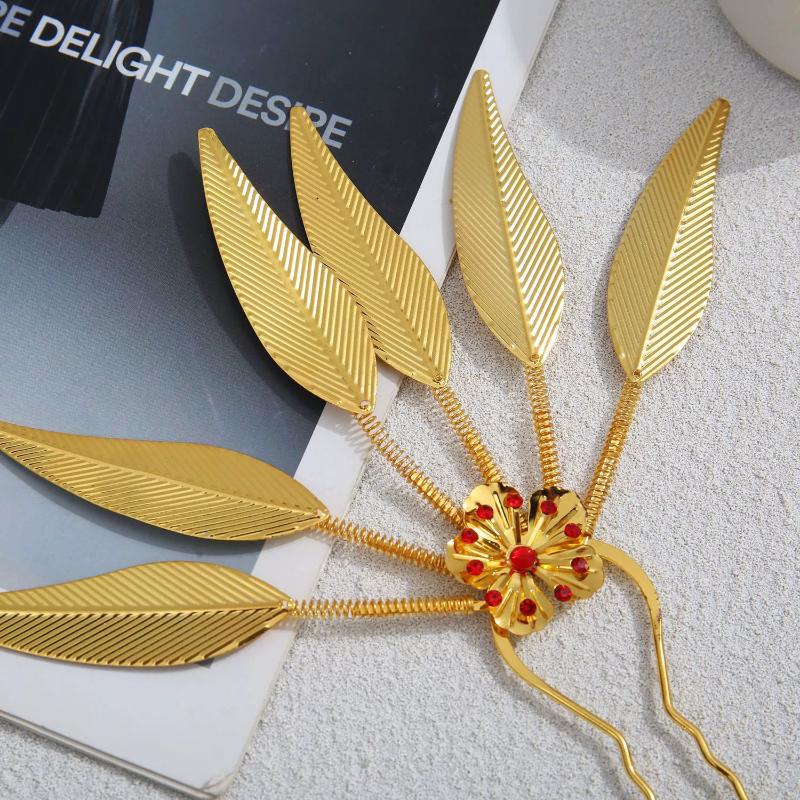 Women Ancient Hanfu Thai Dance Party Headdress Leaf Headwear Hair Clip Umbrella Hair Jewelry Bride Wedding Accessories