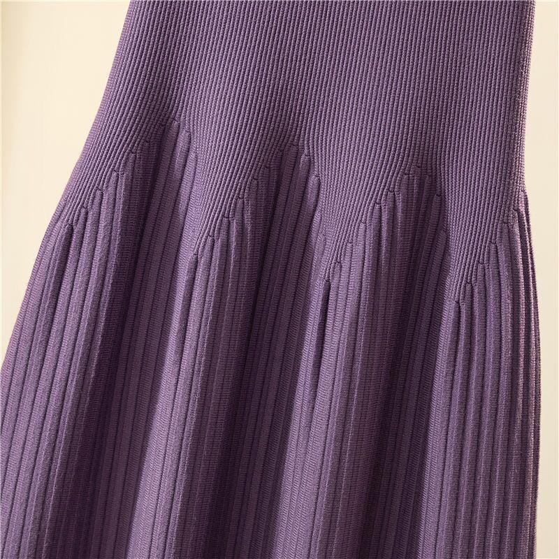 Autumn And Winter Mid-length Solid Color A-line Skirt Casual All-match Knitted Pleated Half-length Skirt Women