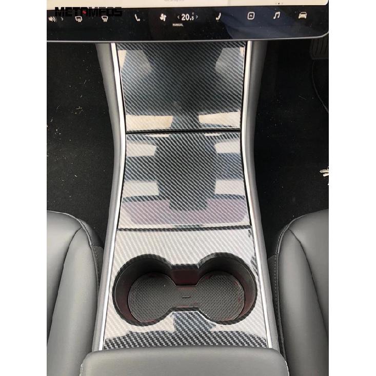 For Tesla Model 3 2017-    Carbon Fiber Center Console Water Cup Panel Cover Trim Sticker Interior Accessories