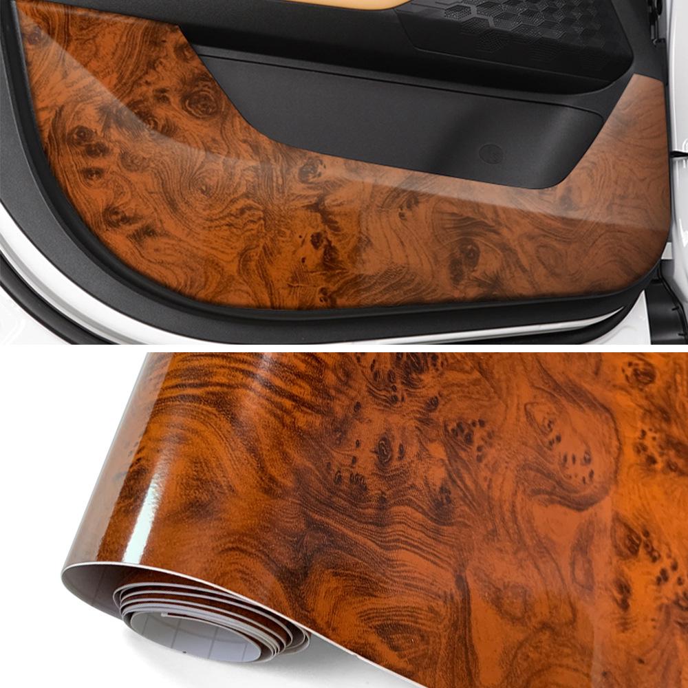 

Premium Glossy Burl Wood Grain Interior Film: Center Console Modification Sticker 10x100 cm