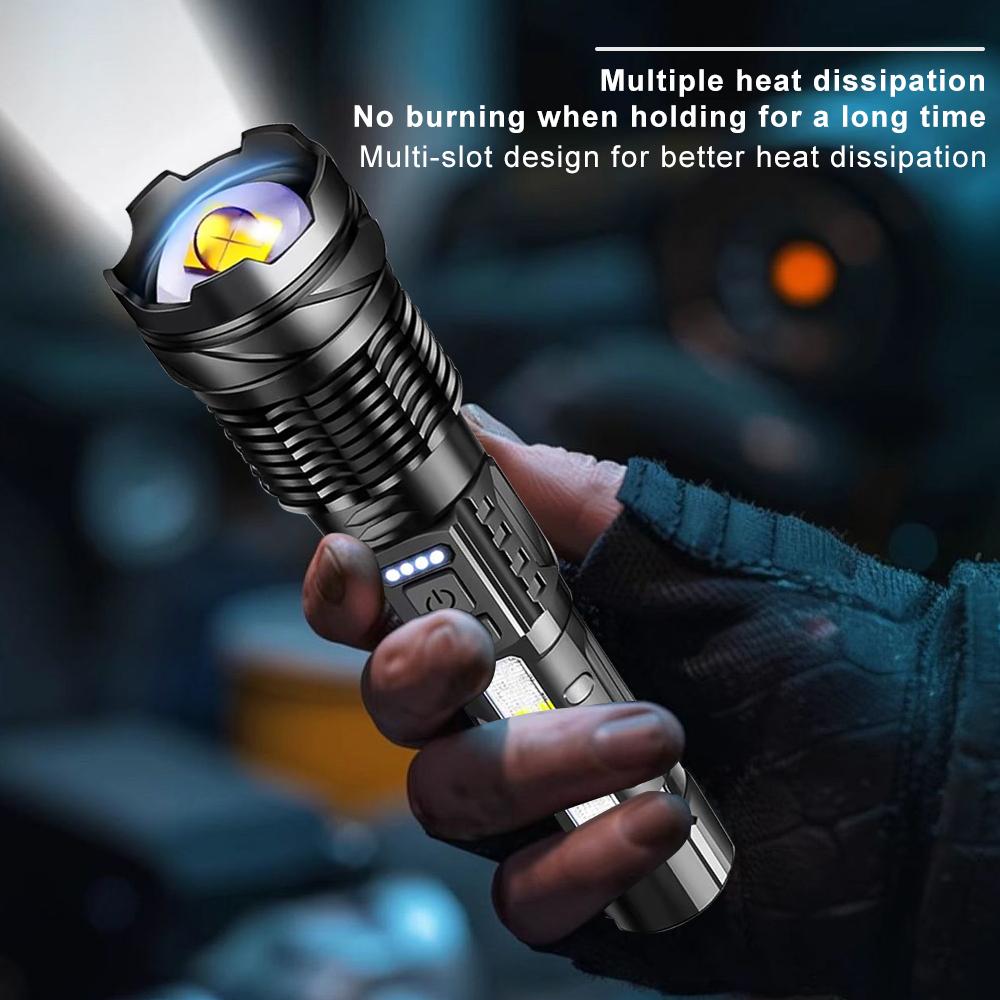 Zoomable Super Bright Flashlight 30W 7Mode COB LED Tactical Flashlight Portable Rechargeable Outdoor Lamp Built in Battery