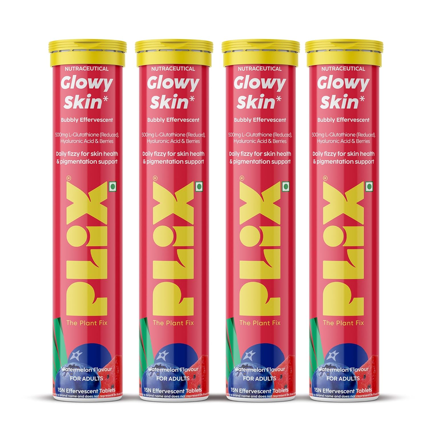 

PLIX The Plant Fix Glutathione Effervescent Tablets Watermelon Flavor Skin Glow Support Sugar Free Pack Of 4x 15tabs