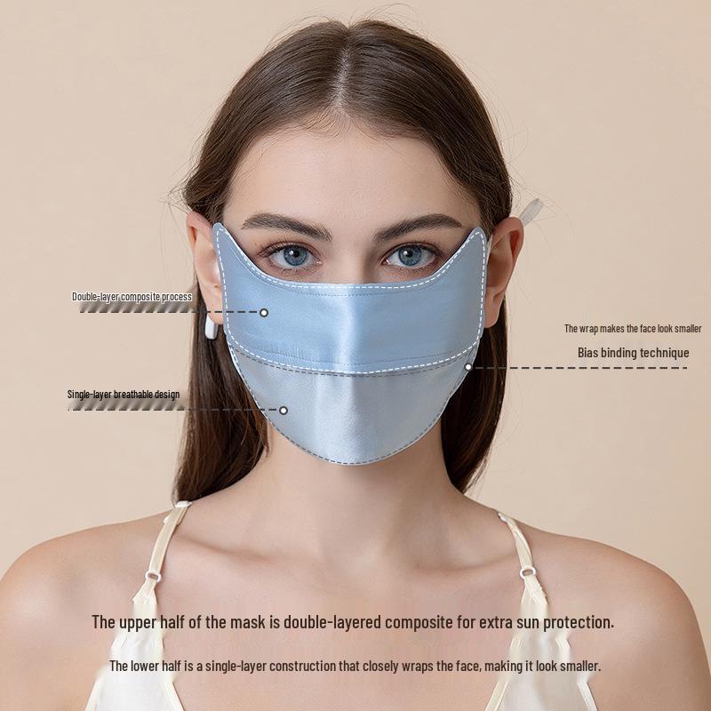 Women's Summer Silk Sun Protection Mask - 100% Mulberry Silk, Anti-UV, Breathable Veil with Eye Corner Shield.