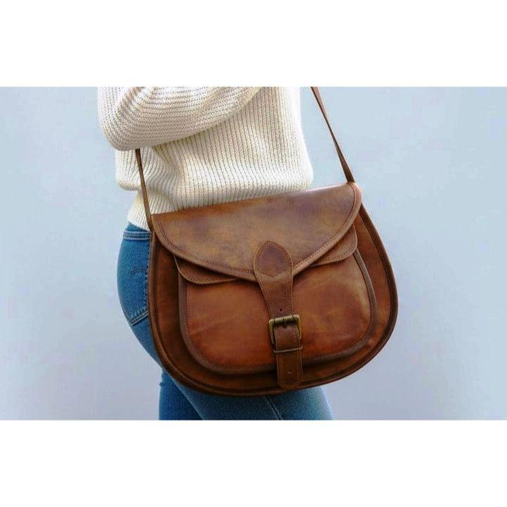 Torba podsiodłowa w stylu vintage z prawdziwej skóry koziej, brązowa torba listonoszka na ramię