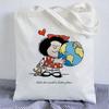 Kawaii Shopping Bag Mafalda Cute Anime Harajuku Canvas Bag Tote Bag Lady Handbag Large Capacity Shopper Bag Casual Shoulder Bag