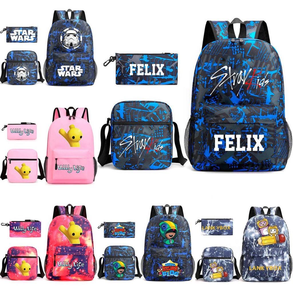 Mr Beast Lightning Cat Three Piece Backpack Set For School With Cute And Fun Design