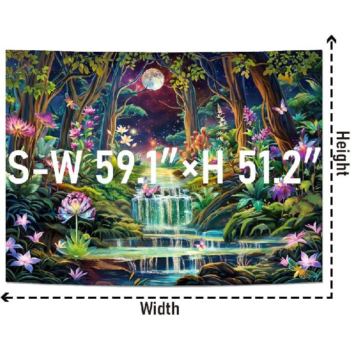Leofanger Blacklight Fantasy Forest Tapestry Aesthetic Moon Tapestry UV Reactive Neon Galaxy Space Wall Tapestries Trippy Plant Floral Tapestries