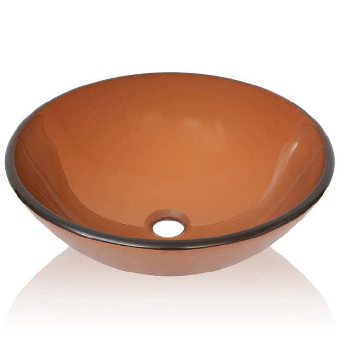 Lavabo en verre trempé - VIDAXL - 42 cm - Marron - A poser - Rond