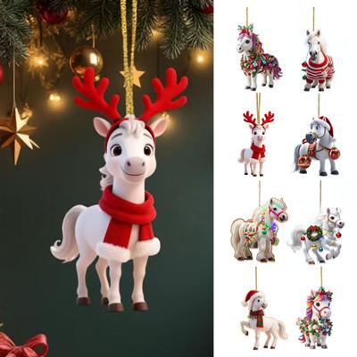 Christmas Pony Ornament 2D Acrylic Hanging Decor for Car And Tree Cute
