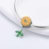 New 925 Silver Fashion Golden Sunflowers Heart Charm Beads Fit Pendant Original Bracelets Party Gift DIY Jewelry