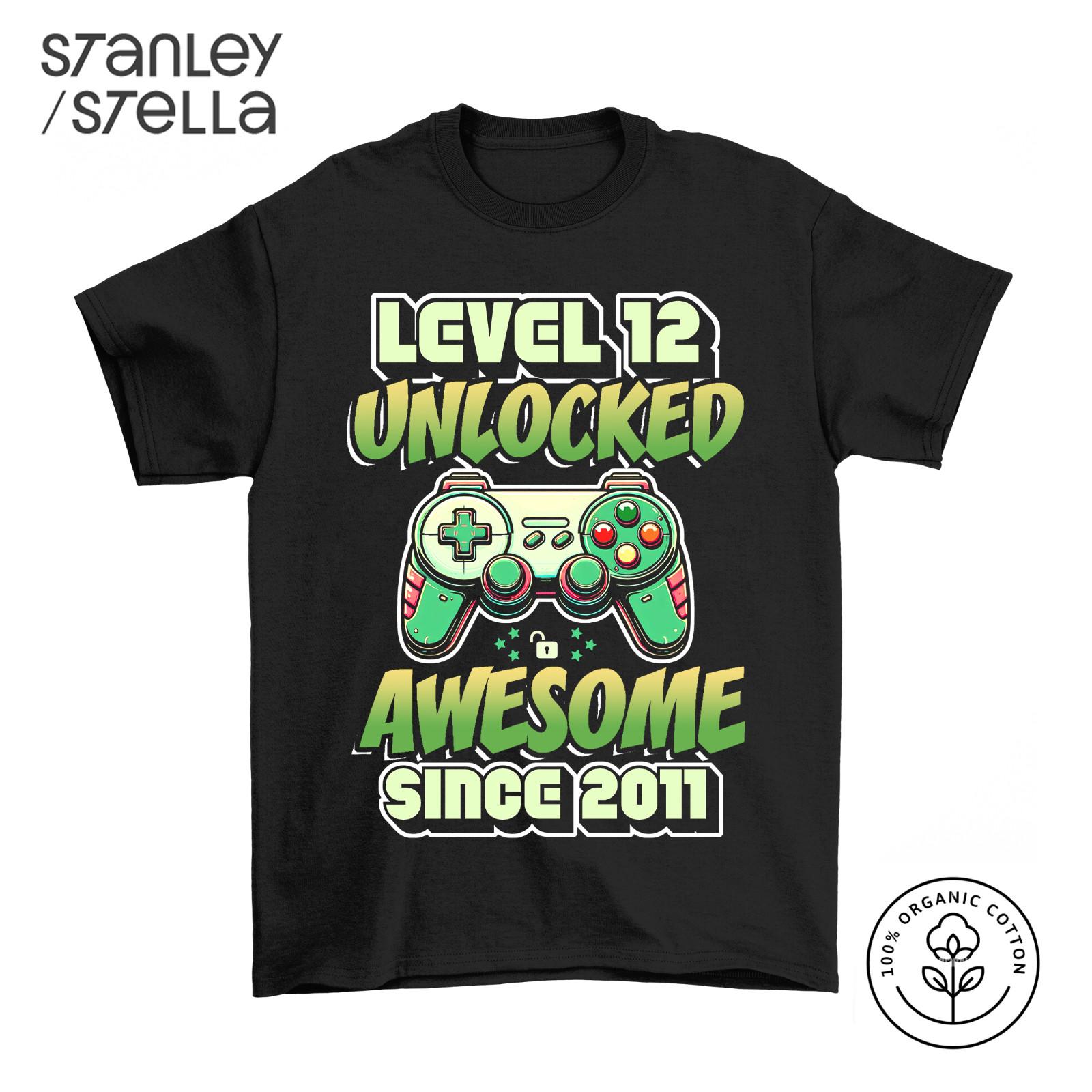 Level 12 Unlocked Gaming T-Shirt Mens Womens Tees Top 12th Birthday Awesome 2011 Christmas Gamer 4XL